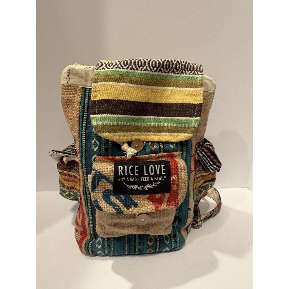 NEW Rice Love Backpack Drawstring Closure Handcrafted Travel Bag Purse Backpack